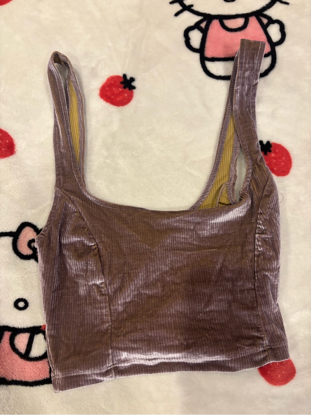 Urban Outfitters Velvet Ribbed Square-Neck Crop Tank Top - Mauve Brown